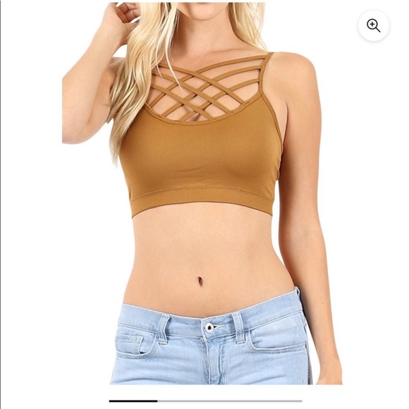 Plus SZ Seamless Coffee/LT Brown Triple Cross Bralette  NWT - Picture 6 of 7